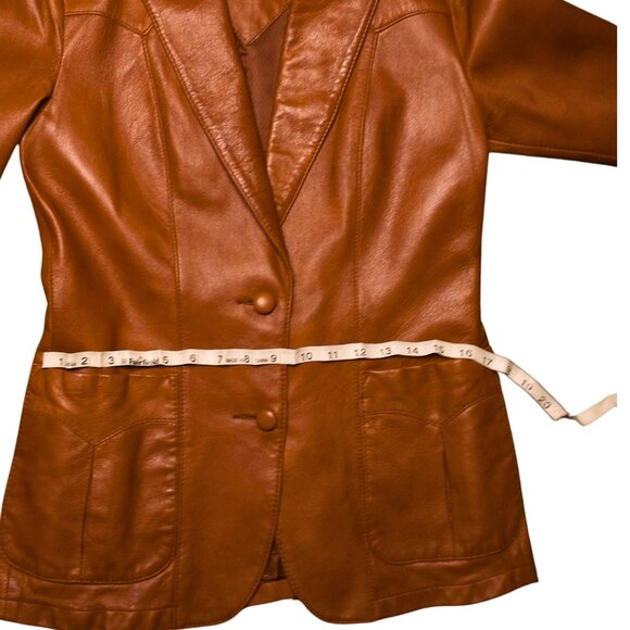 Vintage Tan Leather Blazer Jacket Size 8 - Picture 11 of 13